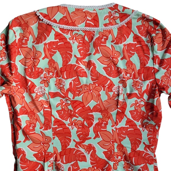 NWOT Sail to Sable Green Coral Red Floral with Monkeys Long Sleeve Tunic Dress - Picture 2 of 9